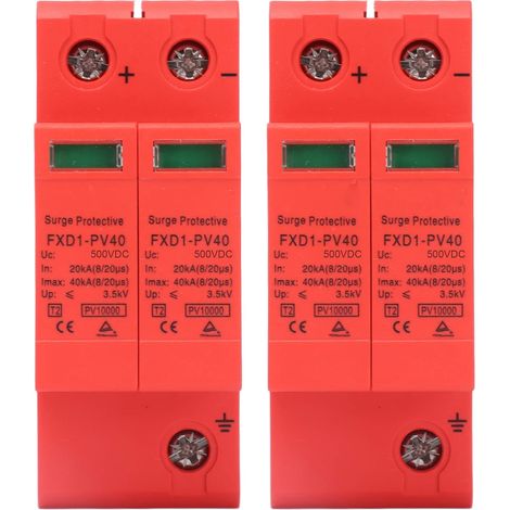 Parafoudre, Dispositif de protection contre les surtensions Parafoudre photovoltaïque CC2P40KA avec signal, portée, installation sur rail, 2 parties (DC500V) (1/5)