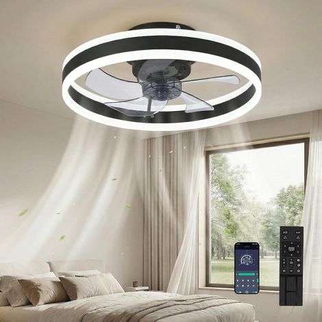 Schwarzer LED-Deckenventilator Ø 50 cm mit Fernbedienung und App, leisem Gleichstrommotor, 6 Geschwindigkeitsstufen, dimmbares Licht (3000–6000 K), Memory-Funktion, reversibler Luftstrom, 48 W (1/5)