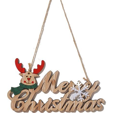 Fröhliche Weihnachten Holzplakette mit Weihnachtsmann und Rentier, Tür- und Wanddekoration für den Weihnachtsbaum, mit Griff zum Aufhängen. (1/5)