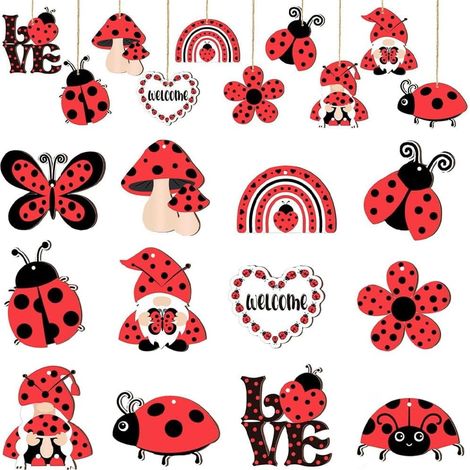 Ladybug - Bois Naturel - Décoration Suspendue pour Fête et Intérieur - Ornement de Noël et d'Hiver - Lot de 24 Pièces (1/5)
