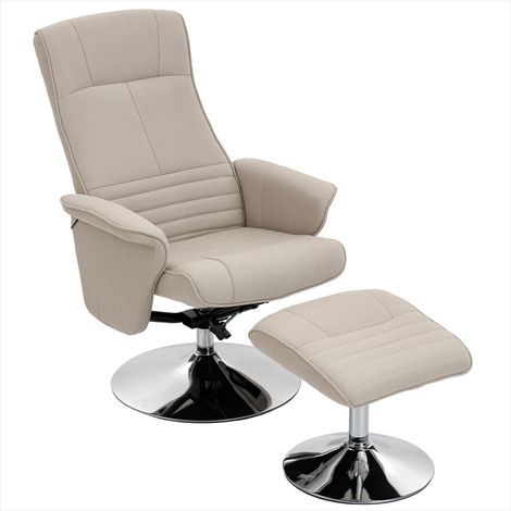 Fauteuil relax en tissu beige pivotant 360° avec repose-pieds (1/5)