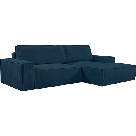 Canapé d'angle droit convertible en velours côtelé bleu AMELIA (1/5)
