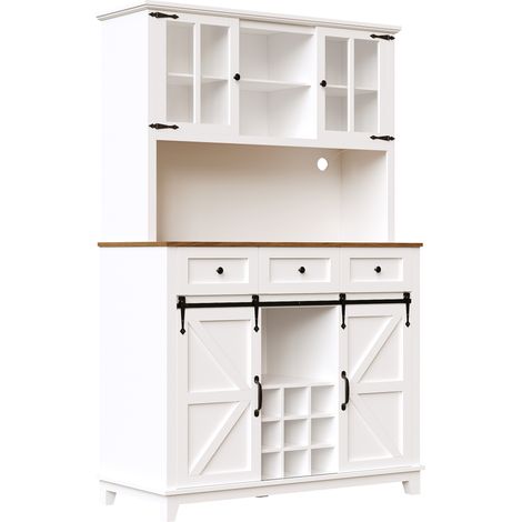 Hochschrank Küchenbuffet mit LED-Beleuchtung, 105 x 38,4 x 180 cm, weiß, verstellbare Ablagen (1/5)