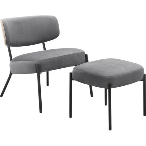 JerryChaise longue avec tabouret en velours anthracite (1/5)
