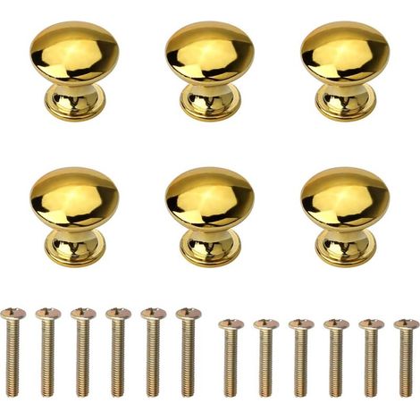 Lot de 6 petits boutons de placard ronds en forme de champignon avec vis pour placard, tiroir, portes de meubles, trou unique, alliage de zinc (1/5)