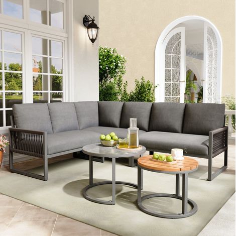 Sofa Sessel Set Gartenmöbel 5 teilig Metall Grau OKMYHOME (1/5)