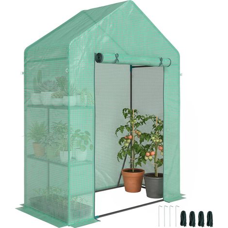 Serre de Jardin avec Étagères Housse PE Verte Structure Acier Balcon Terrasse Extérieur 143x73x195 cm (1/5)