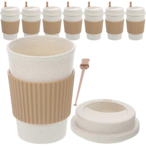 Gobelets à café avec couvercles, paquet de 8, adaptés aux cafés, respectueux des animaux, durables, avec agitateur inclus. (1/5)