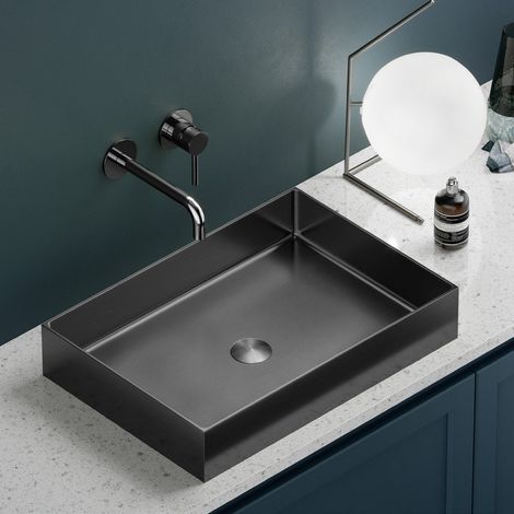Lavabo appoggio rettangolare in acciaio finitura gun metal  KSA-550GM kamalu