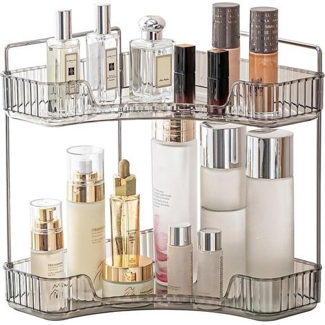 Organisateur Maquillage, Rangement Maquillage, Organisateur de Cosmétiques, Présentoir Cosmétique, Organisateur de Parfum pour Salle de Bain (Gris, 2 Couches) (1/5)