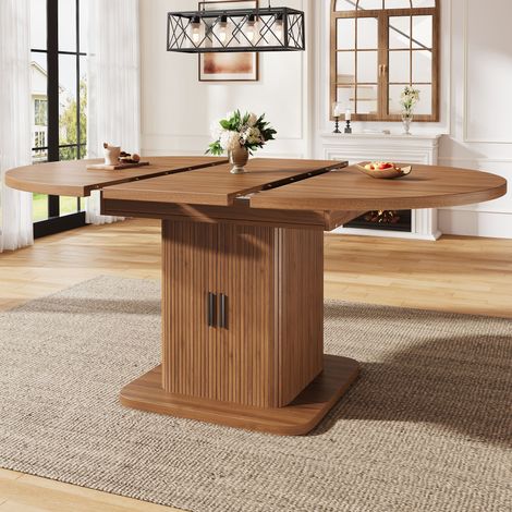Table à manger extensible 110–149,8 cm avec rangement, portes coulissantes, étagère amovible, noyer et noir (1/5)