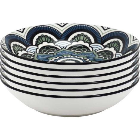 Set de 6 assiettes creuses en porcelaine bleu mandala (Ø20cm) - MANDALA (1/4)