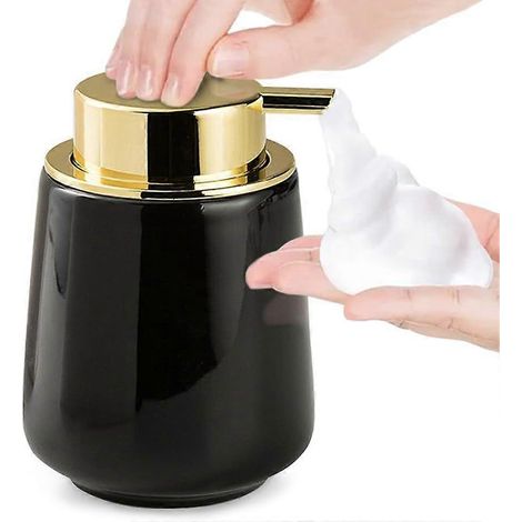Distributeur de savon mousse moderne pour salle de bain, flacon en céramique élégant, pompe distributeur de savon dorée (noir) (1/5)