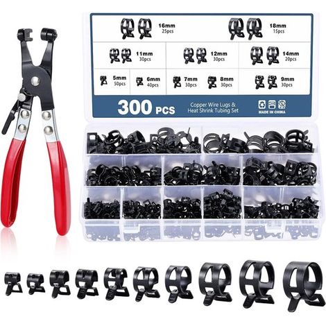 Dailygoods，Juego de 300 abrazaderas para mangueras: abrazadera para manguera，abrazaderas de banda elástica，5-18 mm，10 tamaños (1/5)