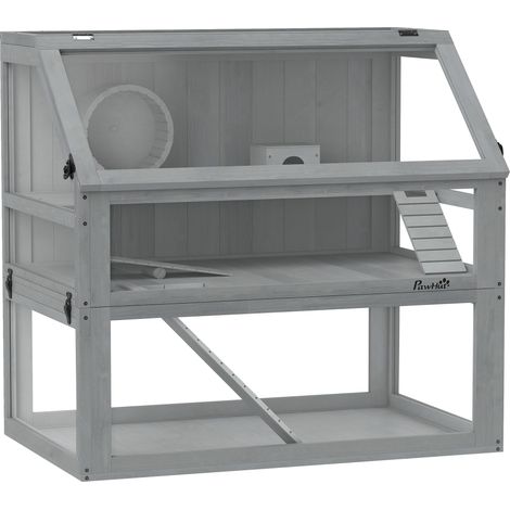 Cage à hamster/rongeur à 3 étages, profonde, avec bac de base amovible, cachette et balançoire, 80 x 50 x 76 cm, gris clair (1/5)