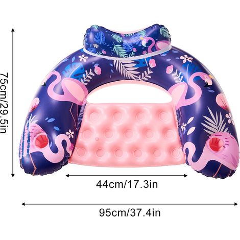 (Rose) Fauteuil flottant gonflable pour piscine, loisirs aquatiques, avec porte-gobelet et jouets flottants. (1/5)