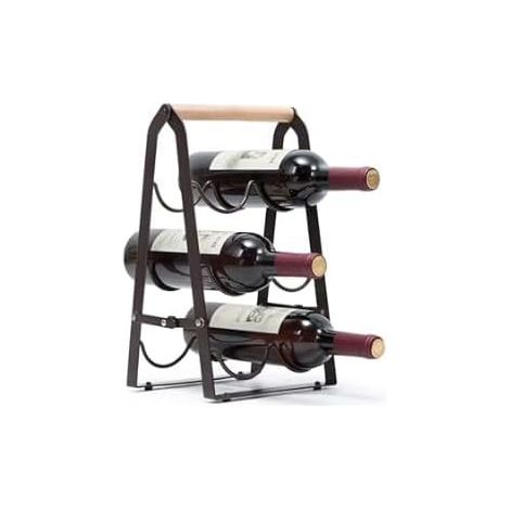 Étagère à vin en bois pour 6 bouteilles de vin, support de bouteilles à 3 niveaux pour maison, bar, table, cuisine (1 pièce) (1/5)