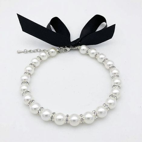 Collier de perles et diamants pour petits chiens et chiots - Collier de mariage pour chat avec strass - Vêtements et costumes pour chiennes Chihuahua et Yorkshire. (1/4)