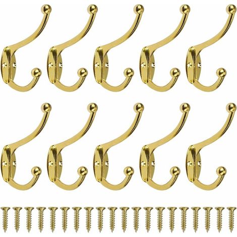 10 Pcs Retro Hooks Coat Hooks Wall Mounted Vintage Metal Door Hooks for Bathroom Kitchen Bedroom Entrance Gold - Golden (1/4)