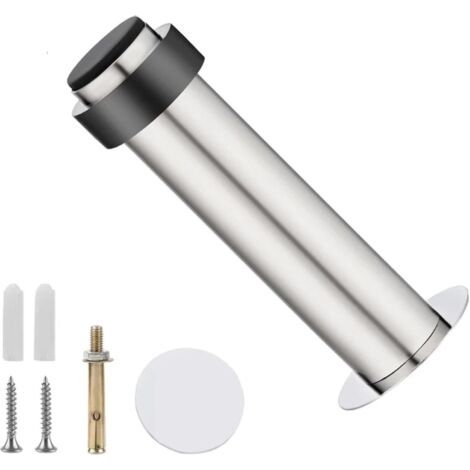 Lot De 1 Butoirs De Porte Muraux En Acier Inoxydable Robuste, Butoir De Porte Mural En Caoutchouc Avec Matériel De Fixation Au Mur Et Au Sol (Silber,104MM) (1/5)