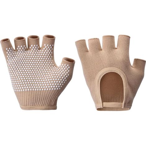 Guanti da yoga antiscivolo in silicone – Guanti senza dita per Pilates, palestra e allenamento con i pesi - Beige (1/3)