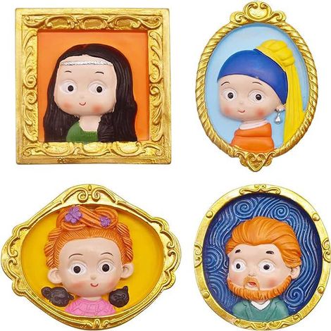 Ensemble de 4 aimants réfrigérateur décoratifs, tableaux mignons en 3D, stickers frigo créatifs célèbres, autocollants cuisine, déco maison, set d'autocollants drôles, parfait en cadeau. (1/5)