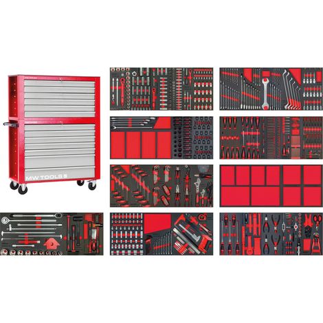 Mw Tools – Servante d'atelier complète large avec coffre top XXL 729 outils – Douilles ¼ à ¾ – Clés à cliquet – MWE799G36 (1/5)