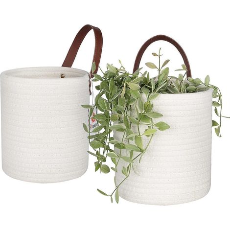 Lot de 2 paniers de rangement muraux suspendus pour placard, paniers de rangement ouverts en corde de coton tressée, organisateur décoratif (1/4)
