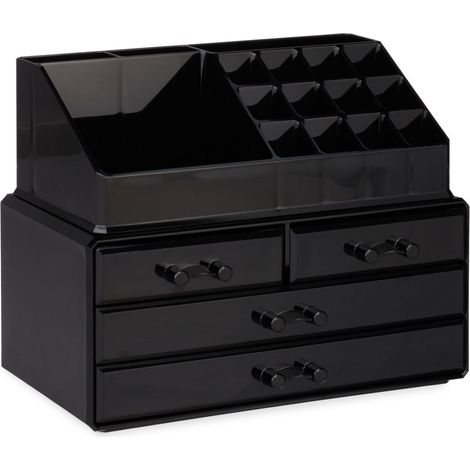 Set di 2 organizer per trucco 19 x 24 x 13,5 cm con 4 cassetti 16 scomparti in acrilico nero 130007284