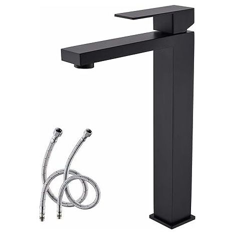 VURAHOME - Grand robinet de salle de bain noir, robinet de salle de bain noir mat en acier inoxydable, grand évier de lavabo, robinet de lavabo en céramique à levier unique, robinet de salle de bain (1/5)