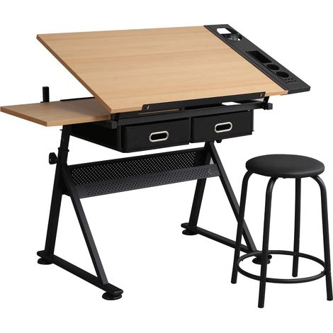 Soges Zeichentisch Art & Craft Zeichentisch Höhenverstellbarer Holztisch zum Zeichnen, Malen, Schreiben und Lernen, Teakholz UT-DT1027-DE (1/5)