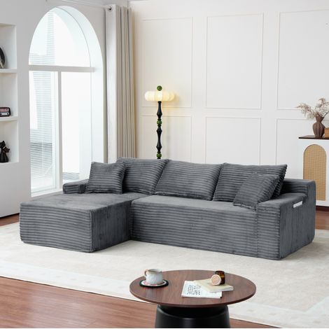 Sofá esquinero modular izquierdo 239 cm gris de pana, perfil bajo - CHICFURN (1/5)
