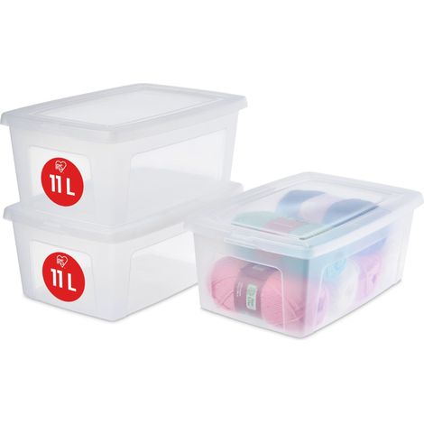 Iris Ohyama Scatole Portaoggetti, 11L, Set di 3, Trasparente, Chiusura facile, Impilabile, Plastica Trasparente, Per Armadio, Scaffali, Scuola, Organizzazione, Giocattoli, Cartoleria, Scarpe, MCB-11 (1/5)