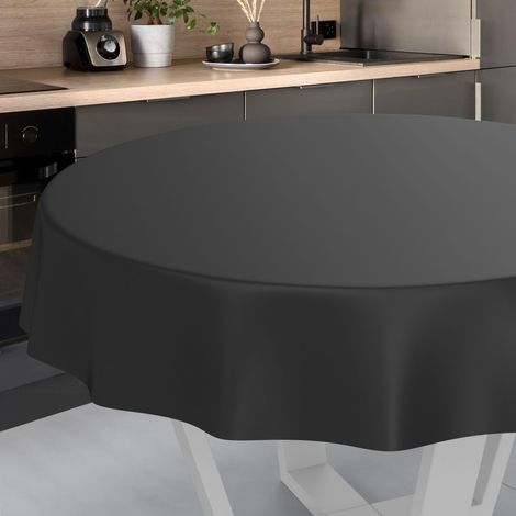 Nappe en Toile cirée Lavable, pour Table de Jardin, extérieur et intérieur, Ronde, 120 cm, Bord coupé, Noire (1/5)