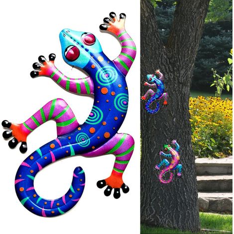 Décor mural lézard en fer pour extérieur - Ornement pour arbres, clôtures et porches (1/5)