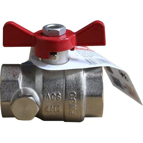 Vanne sphère laiton titré Bât+ Femelle/Femelle BSP purge - manette rouge - Série 560 26x34 (1/4)