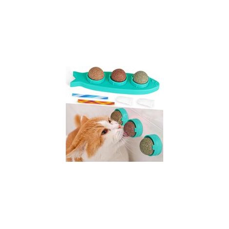 Balles à l'herbe à chat, balle à lécher rotative comestible avec noix et galle, balle à mâcher d'intérieur avec brosse à dents pour animaux et jouet à ressort interactif pour chiens et animaux de comp (1/5)