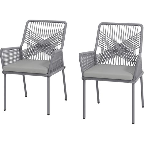 Set de 2 chaises de jardin en rotin avec accoudoirs et coussins amovibles gris foncé (1/5)