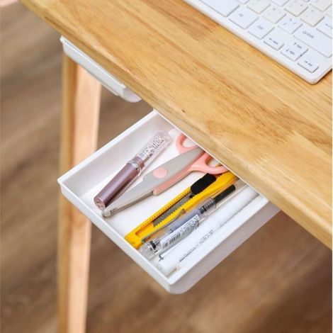 Organiseur Coulissant Sous Tiroir - Plateau De Rangement Cache Avec Adhesif - Pour Bureau Table Commode - 2 Unites (1 Petit 22x11x3 5 Cm + 1 Grand 22x15 5x3 5 Cm) (1/5)