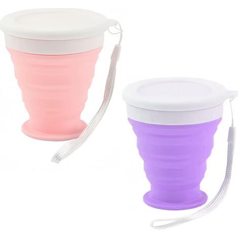 Gobelet pliable en silicone, lot de 2, sans BPA, plastique silicone plié, joint de couvercle, portable, réutilisable, camping, randonnée en plein air, lot de 2 (1/5)