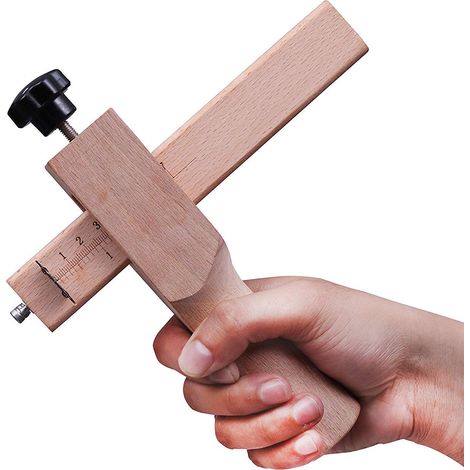 Bande de Cuir Sangle Cutter Réglable, Bande en Cuir de Dé en Bois à la Main, DIY Craft Outils de Bricolage Cutter avec 5 Lames, pour Artisanat du Cuir (1/5)