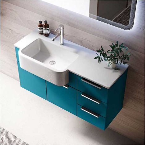 Mobile Bagno Milos70 cm SospesoBlu Petrolio Base 2 ante - Lavabo in Resina