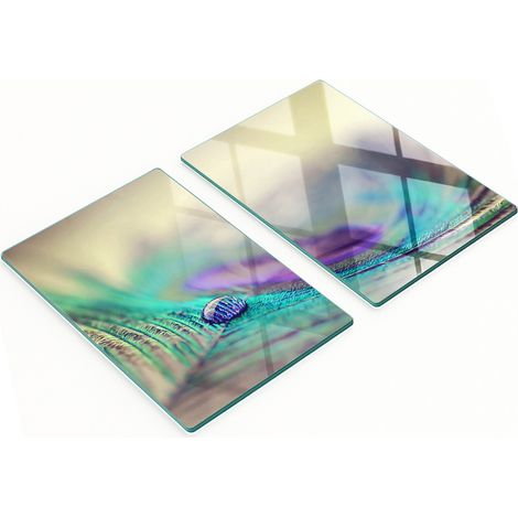 Pannelli decorativi multifunzionali in vetro temperato con motivo a goccia e piuma, 2x40x52 cm (1/5)