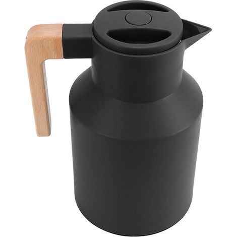 Schwarzer, 1 Liter fassender, isolierter Wasserkocher/Kaffeemaschine mit Holzgriff im europäischen Stil für den Hausgebrauch. (1/5)