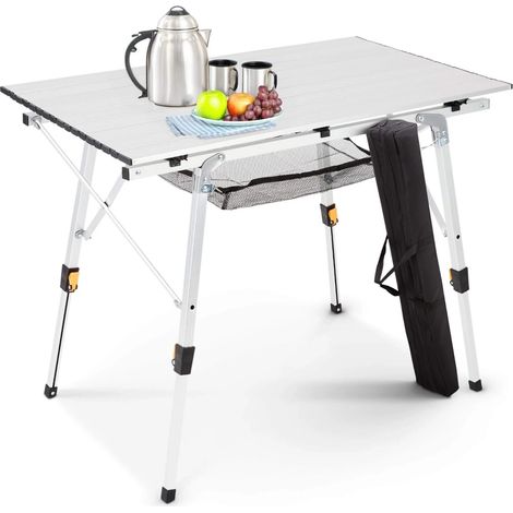 Arebos Campingtisch 120 x 70 cm Rolltisch Aluminium Falttisch Outdoor Silber (1/5)
