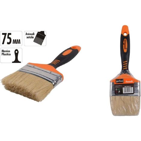 Trade Shop - Brocha Plana 3" 75 Mm Cerdas Suaves Pintura Barniz Mango Antideslizante 90279 - (1/2)