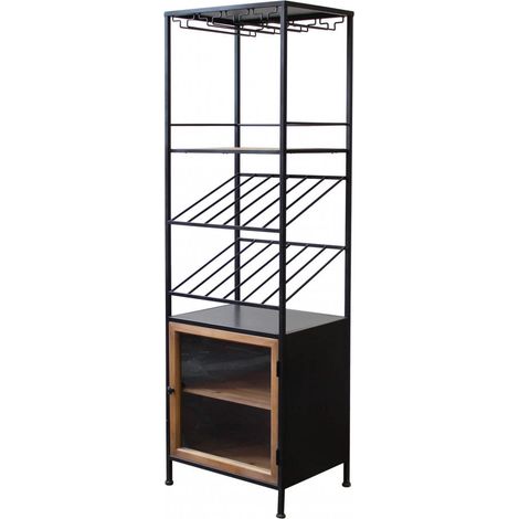 Vetrina cantinetta per bar e pub in metallo e legno con stand porta bottiglie e appendi calici Linea Industrial (1/5)