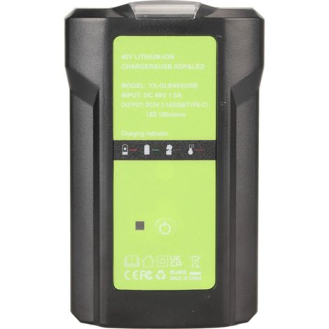 Chargeur 40V LED à intensité variable USB, indicateur de sortie pour batterie lithium Greenworks 29472 29482 29462 29252 (1/5)