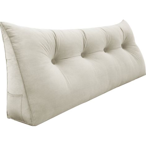 VERCART Großes Bettruhe Keilkissen, Lang Lesekissen, Dekoratives Kopfteilkissen, Dreieckiges Rückenkissen, Loungekissen für Tagesbett oder Couch, Samt Weiß 120cm