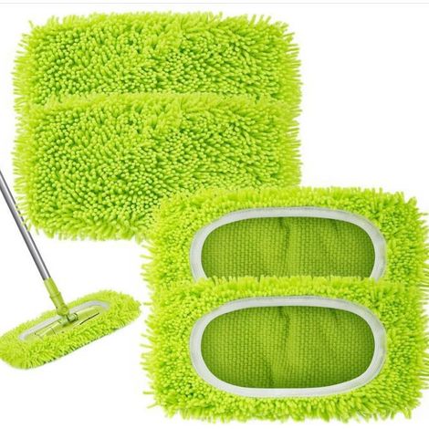 Lot de 4 Tampons Réutilisables Compatibles Swiffer - Microfibre Chenille, Nettoyage Sol Sec Et Humide, Vert (1/5)